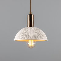 Kauri Organic Keramik Dome Pendelleuchte 20cm, Matt Weiss Gestreift von MullanLighting