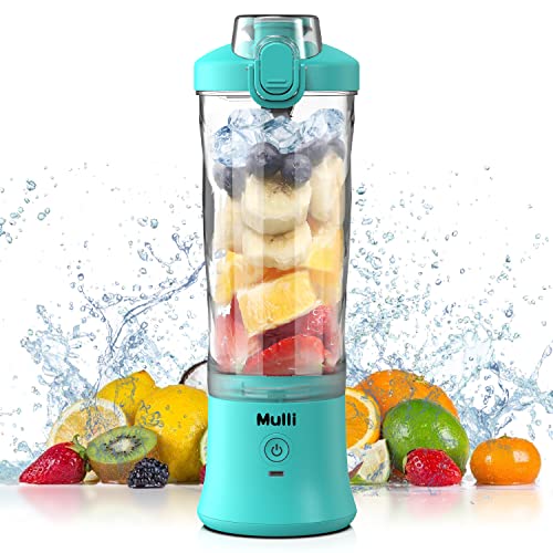 Mulli Tragbarer Mixer, persönlicher Mixer für Shakes und Smoothies, wiederaufladbarer Mini-Mixer, 600 ml mit Reisedeckel für Zuhause/Küche/Fitnessstudio von Mulli