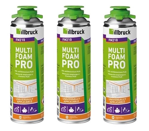 illbruck SET 3x FM210 Fenster- und Fassadenschaum+ á 500ml Dosen - 1K PUR Schaum zur Verfüllung, Dämmung und Isolierung der Fensteranschlussfugen sowie Füllung Anschlussfugen Türrahmen von Multi Foam Pro FM210