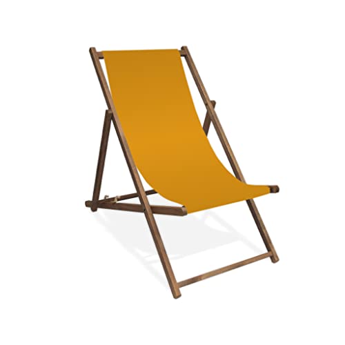 Liegestuhl, Holz, Orange ohne Armlehne mit dunkelbrauner Lasur, klappbar von MultiBrands