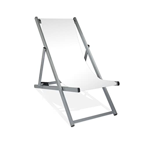 MultiBrands Liegestuhl, klappbar, Aluminium, Sitzbezug Weiß, Silber lackiert von MultiBrands