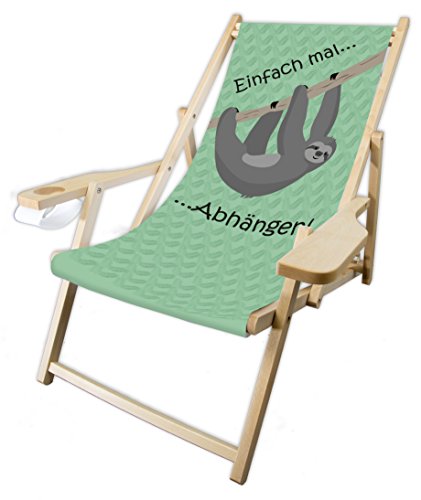 MultiBrands® Holz-Liegestuhl, mit Armlehne und Getränkehalter, klappbar, Faultier von MultiBrands