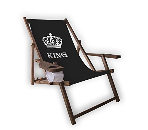 MultiBrands® Holz-Liegestuhl, mit Armlehne und Getränkehalter, mit dunkler Lasur, klappbar, King von MultiBrands