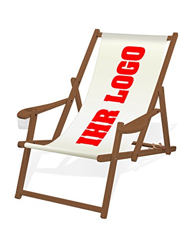 MultiBrands® bedruckbarer Holz-Liegestuhl, dunkelbraune Lasur, mit Armlehne und Getränkehalter, Klappbar, individuell, inklusive vollflächiger Druck von MultiBrands