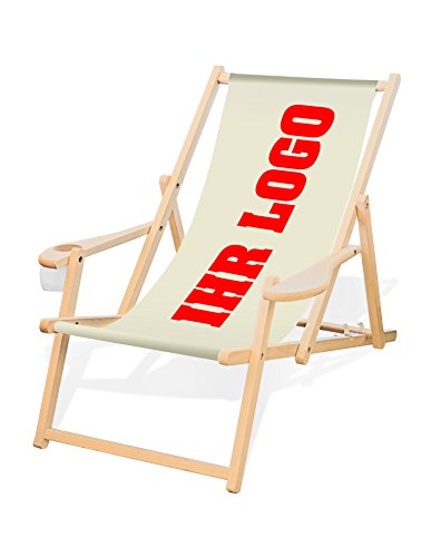 MultiBrands® bedruckbarer Holz-Liegestuhl, mit Armlehne und Getränkehalter, Klappbar, individuell, inklusive vollflächiger Druck von MultiBrands