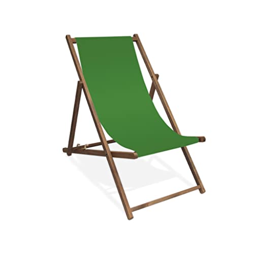 MultiBrands Liegestuhl, Holz, Grasgrün ohne Armlehne mit dunkelbrauner Lasur, klappbar von MultiBrands