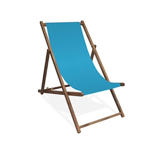 MultiBrands Liegestuhl, Holz, Hellblau ohne Armlehne mit dunkelbrauner Lasur, klappbar von MultiBrands