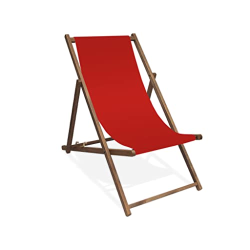 MultiBrands Liegestuhl, Holz, Rot ohne Armlehne mit dunkelbrauner Lasur, klappbar von MultiBrands