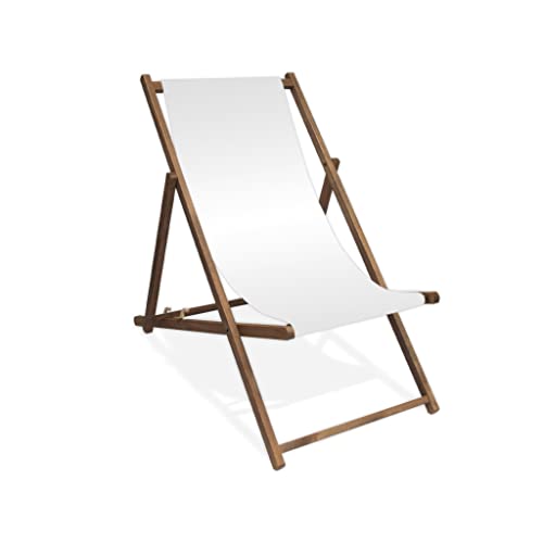 MultiBrands Liegestuhl, Holz, Weiß ohne Armlehne mit dunkelbrauner Lasur, klappbar von MultiBrands