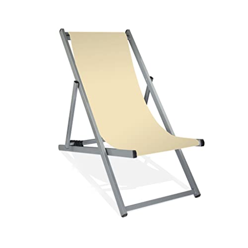 MultiBrands Liegestuhl, klappbar, Aluminium, Sitzbezug Naturweiß, Silber lackiert von MultiBrands