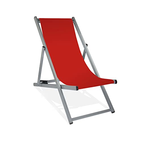 MultiBrands Liegestuhl, klappbar, Aluminium, Sitzbezug Rot, Silber lackiert von MultiBrands