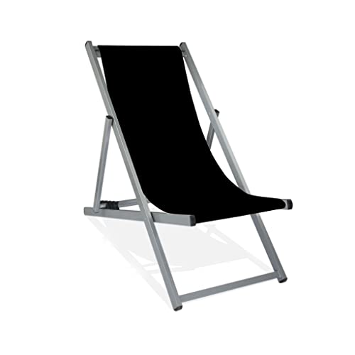 MultiBrands Liegestuhl, klappbar, Aluminium, Sitzbezug Schwarz, Silber lackiert von MultiBrands