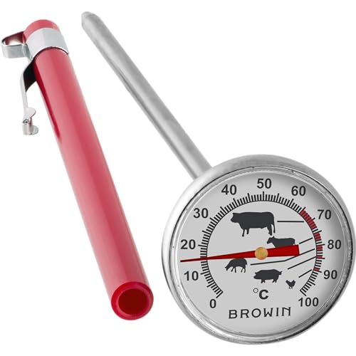 BROWIN® Analog Bratenthermometer mit Etui 100200 | 0-100 °C Grillthermometer | Garthermometer aus Edelstahl | Fleischthermometer für Backofen, BBQ und Grill | Kerntemperaturmesser für Fleisch von MultiDepot