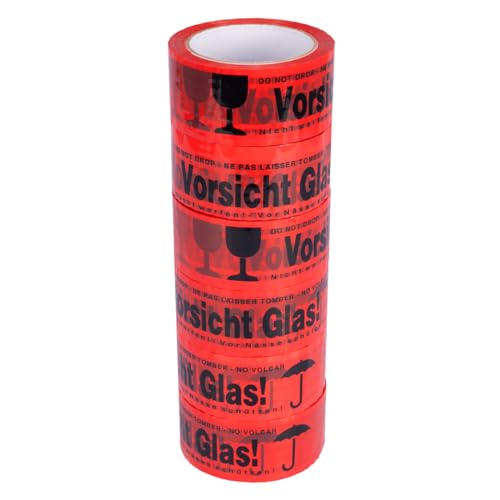 verpacking 6 x VORSICHT GLAS Klebeband reißfest normal abrollend, 48 mm x 66 lfm von verpacking