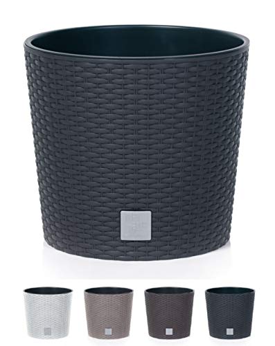 Happy Flower MultiProject Blumentopf Pflanzkübel inkl. Einsatz rund Rattan-Optik 4 Größen 4 Farben Übertöpfe (200, Schwarz) von HappyFlower
