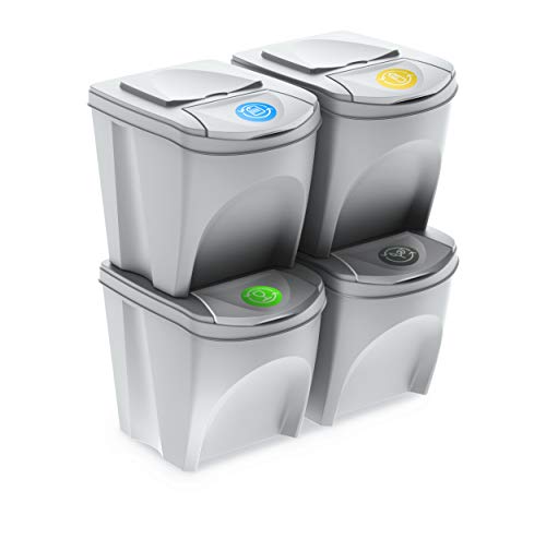 Mülltonne Sorti Box Sortibox Mülleimer Mülltrennsystem Abfall Segregation Müllsäcke Abfallbehälter Recycling Müllsortierer (4 x 25 L, Weiß) von MultiProject