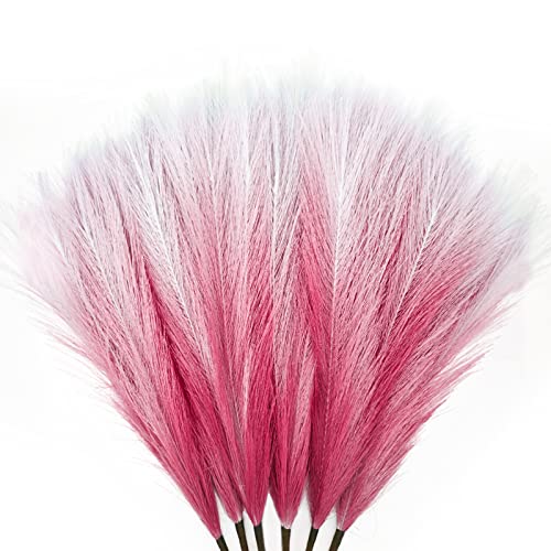 MultiValue 6 Pcs Pampasgras Dekoration, 17,7 Zoll Flauschige Künstliche Pompous Grass Boho Dekor Nicht Haarend Faux Pampas Grass künstliche Bulrush Floral Federn für Boho Hochzeit Dekoration (Rosa) von MultiValue