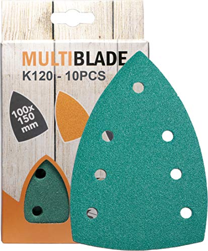 Multiblade Professioneller Klett Schleifblatt 100x150, 10 Stück, Korn 120, 7 Löcher, für Holz und Metall, Profesioneller Qualität, für Deltaschleifer, Schleifpads von Multiblade