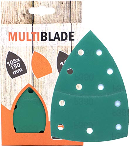 Multiblade Professioneller Klett Schleifblatt 100x62+93mm, 10 Stück, Korn 360, 11 Löcher, für Holz und Metall, Profesioneller Qualität, für Deltaschleifer, Schleifpads von Multiblade