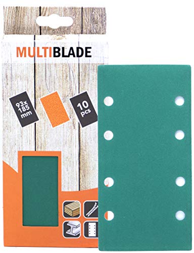Multiblade Professioneller Klett Schleifblatt 185x93mm, 10 Stück, Korn 100, 8 Löcher, für Holz und Metall, Profesioneller Qualität, Für Schwingschleifer von Multiblade