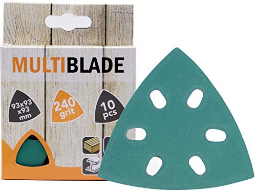 Multiblade Professioneller Klett Schleifblatt 93x93x93mm, 10 Stück, Korn 100, 6 Löcher, für Holz und Metall, Profesioneller Qualität, für Deltaschleifer, Schleifpads von Multiblade