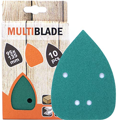 Multiblade Professioneller Klett Schleifblatt 95x135mm, 10 Stück, Korn 100, 4 Löcher, für Holz und Metall, Profesioneller Qualität, für Deltaschleifer, Schleifpads von Multiblade