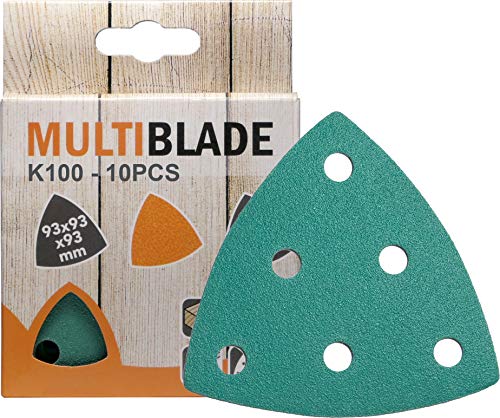 Multiblade Professioneller Klett Schleifdreiecke 93x93x93mm, 10 Stück, Korn 100, 6 Löcher, für Holz und Metall, Profesioneller Qualität, für Deltaschleifer, Schleifpads von Multiblade