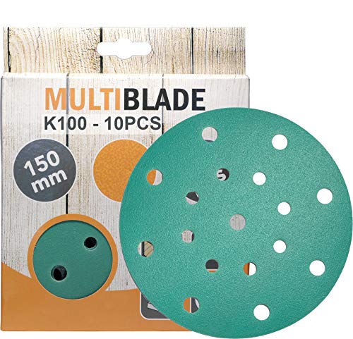 Multiblade Professioneller Klett Schleifscheiben 150mm, 10 Stück, Korn 100, 17 Löcher, für Holz und Metall, Profesioneller Qualität, für Exzenterschleifer, Rotationsschleifer von Multiblade