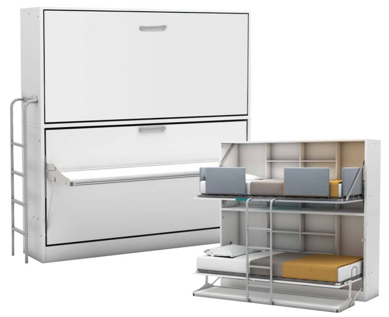 Multimo Klappbett Multimo SMART Etagenbett mit Schreibtisch / Kinderbett / Klappbett horizontal klappbar von Multimo