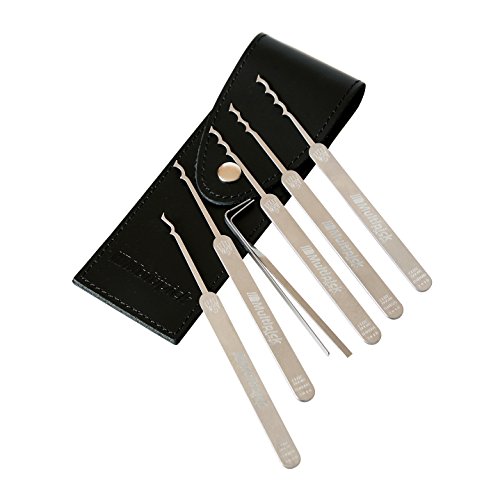 Multipick Profi Dietrich Set ELITE 7 BOGOTA Lockpicking Set 7 Teile aus hochwertigstem Federstahl in feinem Rindsleder-Etui mit Druckknopf - Original Multipick made in Germany Schwarz von Multipick