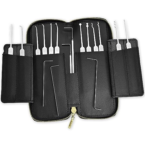 MULTIPICK ELITE 17 Lockpicking Set [17 Teile inkl. Lederetui] Lockpick Tool, Schlösser knacken - Lock Picks inkl. Spanner - Schloss picking - Profi Dietrich Set - Lockpicking Kit - Pick Set Kit von Multipick