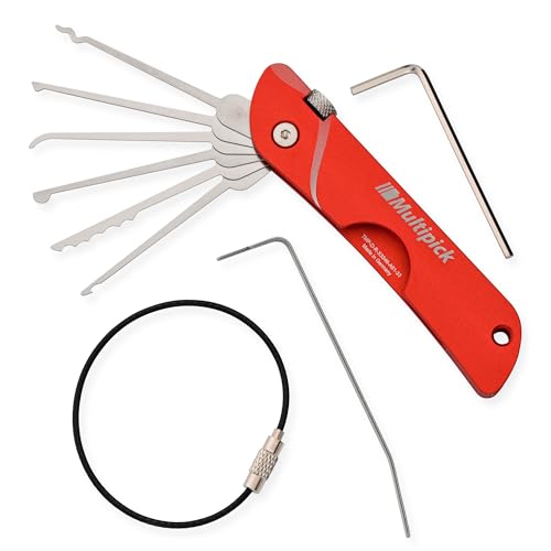 MULTIPICK Taschenmesser Dietrich Set Profi [7 Werkzeuge | Rot] Lockpicking Set im Taschenmesserformat - Lockpicking Set Profi & Anfänger - Picking Tool - handliches Schlüsseldienst Werkzeug von Multipick