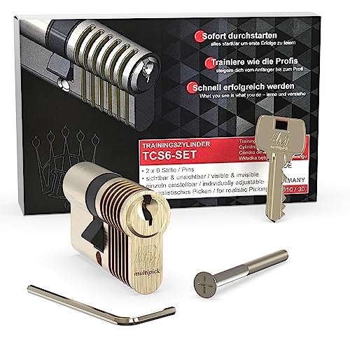 MULTIPICK Trainingszylinder Lockpicking Set - [Made in Germany] Lock Picking Tool - variables 6-Stift EU Übungsschloss - Schloss knacken - Ditrichsett & Trainingsschloss für Profis und Anfänger von Multipick