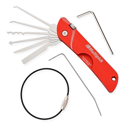 MULTIPICK Taschenmesser Dietrich Set Profi Rot [7 Werkzeuge | EDC Edition] Lockpicking Set im Taschenmesserformat, Lockpicking Set Profi - Picking Tool - handliches Schlüsseldienst Werkzeug von Multipick