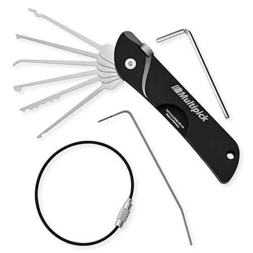 MULTIPICK Taschenmesser Dietrich Set Profi [7 Werkzeuge | Schwarz] Lockpicking Set im Taschenmesserformat - Lockpicking Set Profi & Anfänger - Picking Tool - handliches Schlüsseldienst Werkzeug von Multipick