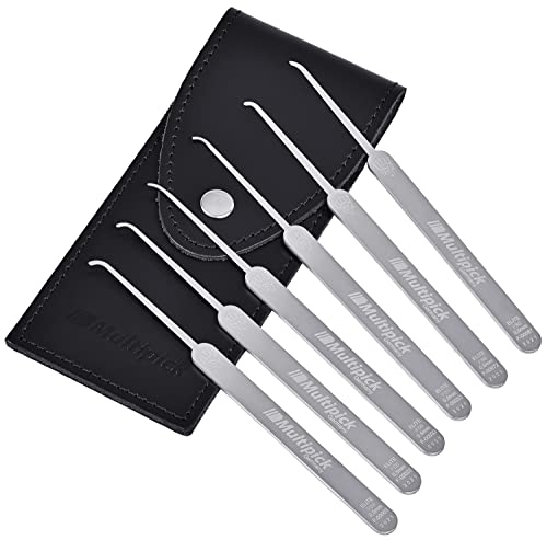 MULTIPICK ELITE 6 Hook Profi Dietrich Set - [6 Teile | 0,5 mm] Made in Germany - Lockpick Tool, Schlösser knacken - Lock Picks inkl. Spanner - Schloss picking - Pick Set - Lockpicking Kit von Multipick