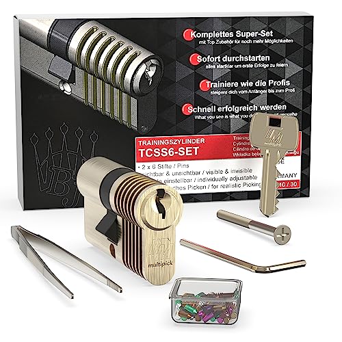 MULTIPICK Trainingszylinder Lockpicking Set - [inkl. 50-tlg. Pinning-Kit] Lock Picking Tool - variables 6-Stift EU Übungsschloss - Schloss knacken - Trainingsschloss für Anfänger und Profis von Multipick