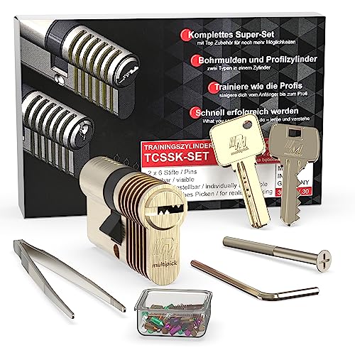 MULTIPICK 2-in-1 Trainingzylinder Set - [inkl. 50-tlg. Pinning-Kit] Lockpicking - Lock Picking Tool - variables 6-Stift EU Übungsschloss - Schloss knacken - Trainingsschloss für Profis & Anfänger von Multipick