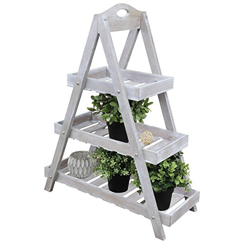 Multistore 2002 Holz Blumenetagere mit 3 Ebenen 24x60xH70cm Altweiß Blumentreppe Gartenregal Blumenbank Blumenständer von Multistore 2002
