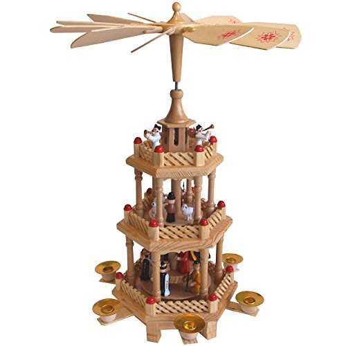 Multistore 2002 Weihnachtspyramide Holzpyramide Pyramide für 6 Kerzen 3-stöckig 42xØ29cm Weihnachten Weihnachtsdekoration von Multistore 2002