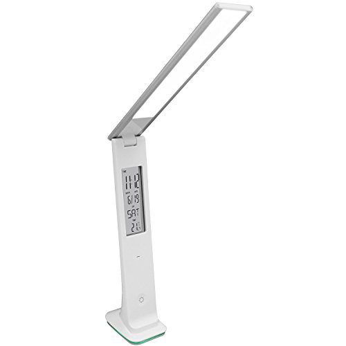 Schreibtischlampe mit Display, faltbar, 29 LED, 9W, Weiß/Silber, 4 Dimmerstufen, Schreibtischleuchte Bürolampe Büroleuchte von Multistore 2002
