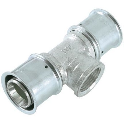 Metall-Press-T-Stück 16mm x 1/2" IG x 16mm, Messing verzinnt von Multitubo