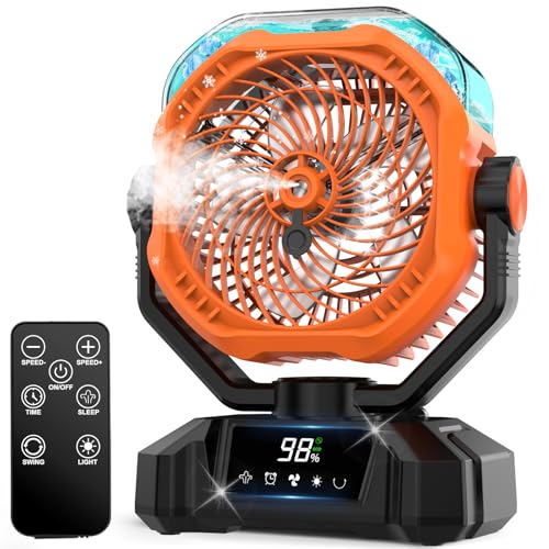 Multper Camping Ventilator mit Wasserkühlung & LED-Licht, 20000mAh Akku Outdoor Zelt Ventilator mit 360ml Wassertank & Fernbedienung, 5Stufiger Leistungsstarker USB Tischventilator zum Angeln Picknick Multper Camping Ventilator mit Wasserkühlung & LED-Licht, 20000mAh Akku Outdoor Zelt Ventilator mit 360ml Wassertank & Fernbedienung, 5Stufiger Leistungsstarker USB Tischventilator zum Angeln Picknick von Multper