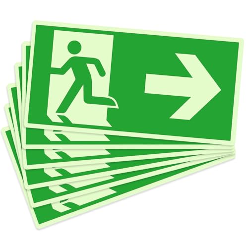 Mumjooyi 6 Stück Notausgang Rechts Notausgangsschild Nachleuchtend Selbstklebend PVC Starker Kleber Hochwertiges Rechts Notausgangsschild Aufkleber 29 x 13 cm von Mumjooyi