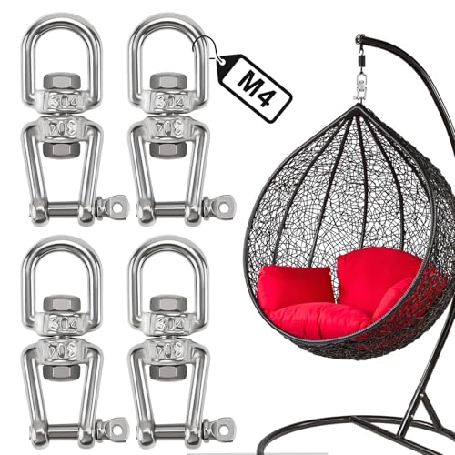 Mumjooyi Edelstahl Drehwirbel 4 Stück Drehring aus Edelstahl 304 Doppelseitiges Drehgelenk Ösenhaken 360°Swivel Haken M4 für Boxsack Hängesessel Schaukeln Mumjooyi Edelstahl Drehwirbel 4 Stück Drehring aus Edelstahl 304 Doppelseitiges Drehgelenk Ösenhaken 360°Swivel Haken M4 für Boxsack Hängesessel Schaukeln von Mumjooyi