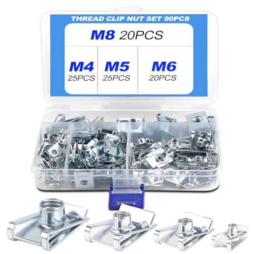 Mumjooyi Gewinde Clip Mutter Set U-Typ Blechmuttern M4 M5 M6 M8 Schnappmutter Set Blechmuttern Sortiment mit Aufbewahrungsbox Flachwinkelmutter Befestigungssortiment für Auto von Mumjooyi