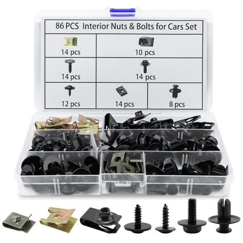 Mumjooyi Karosserieschrauben Set 86 Stück Universal Blechmutter Schraube Mutter Clip Kit U Typ Befestigungsclips Karosserieschrauben Schwarz Befestigung Clips für Befestigen Reparieren Autoteil von Mumjooyi
