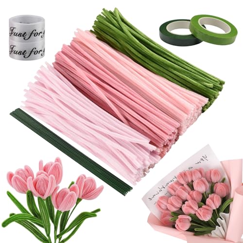Pfeifenreiniger Blumen Set Rosa Tulip Bouquet Pfeifenreiniger Set-4 Farben Pfeifenputzer zum Basteln mit 20 Stück Grünem Bastelfaden Geschenkband Klebeband Jahrestag Handwerk Dekorieren Pfeifenreiniger Blumen Set Rosa Tulip Bouquet Pfeifenreiniger Set-4 Farben Pfeifenputzer zum Basteln mit 20 Stück Grünem Bastelfaden Geschenkband Klebeband Jahrestag Handwerk Dekorieren von Mumjooyi