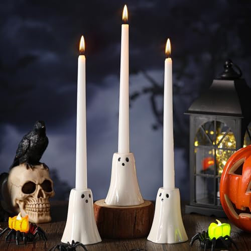 Mumufy 3 Sets Halloween Geist Kerzenhalter Niedliche Geisterform Kerzenhalter Keramik Kegelkerzenhalter für Halloween Party Urlaub Büro Zuhause Tischdekoration Freunde Geschenk von Mumufy