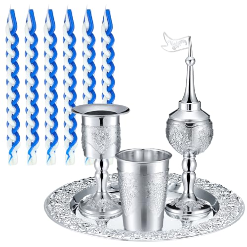 Mumufy Havdalah Set beinhaltet Kiddush Tassenkelch, versilbert, Havdualah-Kerzenhalter, Gewürzbox mit 5 Havdalah-Kerzen für Shabbat Judaica Mumufy Havdalah Set beinhaltet Kiddush Tassenkelch, versilbert, Havdualah-Kerzenhalter, Gewürzbox mit 5 Havdalah-Kerzen für Shabbat Judaica von Mumufy